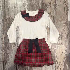 Plaid Red and White girl’s outfit with Black Bow size 3T